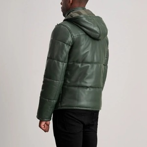 Veste matelassée à capuche en cuir PU vert de haute qualité pour homme, coupe-vent, décontractée, pour l'hiver, avec fermeture éclair, coupe classique, couleur unie - Product Image 4
