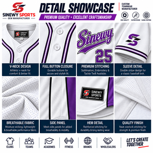 Camiseta de Béisbol Blanca para Hombre SINEWY SPORT, Impresión Sublimada con Nombre del Equipo 25, Absorbe la Humedad, Manga Corta, Corte Regular, Adulto - Product Image 5