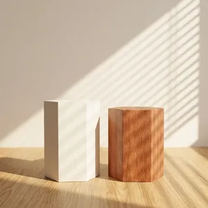 Modern Hexagonal Solid Wood Coffee <b>Tables</b> Minimalist White and Natural Wood Side End <b>Tables</b> for <b>Living</b> <b>Room</b> - Product Image 1