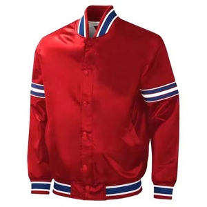 Chaqueta Deportiva Personalizada de Satén Rojo Transpirable 100% Poliéster con Logotipo Personalizado, Chaqueta Universitaria de Béisbol con Botones - Product Image 3