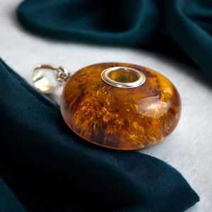 Colgante de Donut de Ámbar Báltico Natural, Plata de Ley, Gran Amuleto de la Suerte, Collar con Gema en Forma de Lágrima, Joyería - Product Image 2