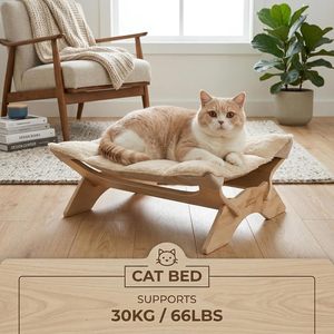 Elevated Cat Bed Hammock, Raised Orthopedic <b>Dog</b> Bed with Dual-Sided Plush & Linen Cushion, Modern Cat Furniture - Product Image 5