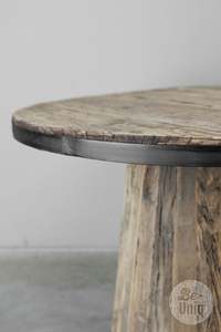 Rustic Wooden Paul Coffee <b>Table</b> Side <b>Table</b> Natural <b>Reclaimed</b> Wood Round Top Pedestal Base Vintage Farmhouse Furniture - Product Image 2
