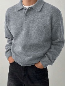 Cardigan à col pour homme, style décontracté haut de gamme, automne/hiver, couche de base intérieure, tricot respirant uni - Product Image 4
