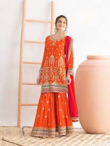 Chinon <b>Women's</b> Semi-Stitched Modern <b>Suit</b> with Embroidered Sequence & Mirror Work <b>for</b> Wedding <b>Prom</b> & Diwali - Product Image 5