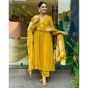 Ensemble haut et bas en tissu mousseline de soie taille XL avec dupatta pour tenue de soirée, taille naturelle - Product Image 3