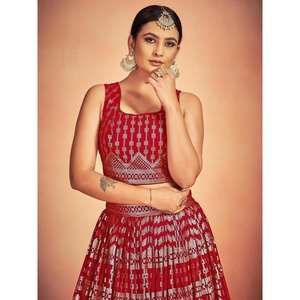 Beautiful <b>Red</b> <b>Sequins</b> Georgette Wedding Wear Lehenga Choli With Dupatta - Product Image 2
