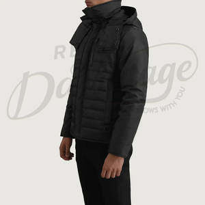 Veste d'hiver rembourrée noire pour homme, coupe-vent, matelassée, à capuche, épaisse et chaude, idéale pour le froid - Product Image 4