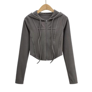 Custom High Quality New Sport Workout Short Long Sleeves Womens <b>Zip</b> <b>up</b> Hoodie Women <b>Cropped</b> Hoodie Manufacturer From Pakistan - Product Image 4