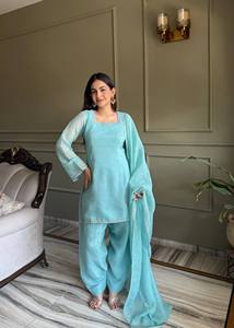 Farshi Salwar Kameez de Tela de Seda Crujiente con Estampado Digital, Reversible, para Fiestas y Bodas, Listo para Usar, para Mujer, para Todas las Temporadas - Product Image 2