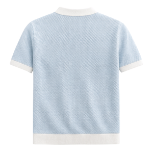 Polo pour homme en maille nid d'abeille bleu clair, manches courtes, coupe ajustée, respirant, décontracté, idéal pour l'été, style professionnel, qualité supérieure - Product Image 3