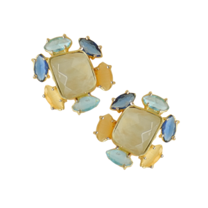 Boucles d'oreilles clous en pierre de Prehnite, laiton plaqué or 18 carats, géométriques, tendance, classiques, pour soirée, sertissage clos, vente en gros - Product Image 5