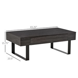 Tavolino da Caffè Moderno Mid-Century con Cassetto Portaoggetti, Superficie in Legno Grigio Scuro e Gambe a Slitta in Metallo per Soggiorno - Product Image 3