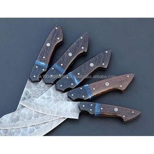 Ensemble de 5 couteaux de chef écologiques avec manche en bois de rose, logo personnalisé, couteaux de cuisine professionnels en acier Damas - Product Image 1