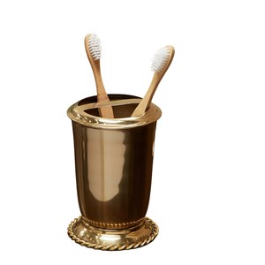 Portacepillos de Dientes Moderno de Dos Piezas, de Latón Dorado de Lujo, Ecológico, con Patrón Grabado, Organizador para Baño y Hotel - Product Image 2