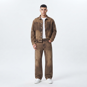 Men's Vintage Winter Breathable <b>Denim</b> Tracksuits Turn Collar Jeans Washed <b>Jacket</b> <b>Denim</b> Pant Set Outerwear - Product Image 6