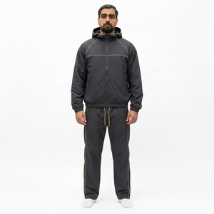 Chándal con Capucha para Hombre, Cortavientos, Manga Larga, Color Sólido, Poliéster, Informal, para Otoño, con Bolsillos Laterales, Cierre con Cordón, Reversible - Product Image 1