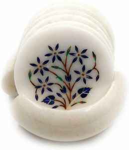 Ensemble de dessous-de-verre en marbre de luxe, 4,5 pouces, motif floral vintage, pour thé, bière, vin, décoration de table élégante, cadeau pour la mère - Product Image 3