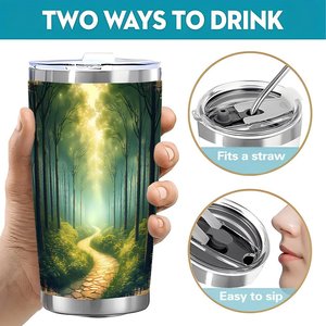Stainless Steel Tumbler 20oz Double Wall High Insulation <b>Reusable</b> <b>Mug</b> With Forest Design - Product Image 5