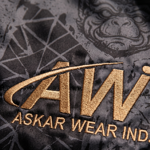 กางเกงชกมวย Askar สีเขียวทอง ขอบเอวพิมพ์ลายสกรีน ทรงหลวม ใส่ได้ทั้งชายและหญิง ผลิตจากโพลีเอสเตอร์ 100% น้ำหนักเบา เหมาะสำหรับศิลปะการต่อสู้ - Product Image 4