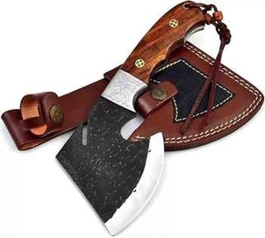 ขวานทำมือ ZA DAMASCUS MAKERS ใบมีดเหล็กคาร์บอน ขนาด 5 นิ้ว ด้ามไม้ ปลอกหนัง สำหรับผ่าฟืน - Product Image 3