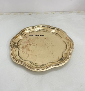 Gold Finished Metal <b>Serving</b> Tray Excellent Quality Handmade <b>Platter</b> Modern Stylish Eco-Friendly Dishwasher Safe Wholesale Fancy - Product Image 1
