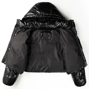 Women's Winter Warm Bubble <b>Puffer</b> <b>Jacket</b> Breathable Nylon Coats with Shiny Light Zipper Closure Printed Pattern <b>Crop</b> Style Women - Product Image 3