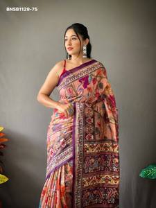 Beautiful Excellent Quality Cotton with Kalamkari Digital Print & Tassels <b>Saree</b>-<b>Blouse</b> Collection Supplier from Surat - Product Image 5