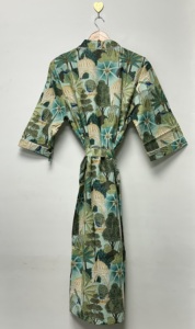 Robe Kimono Ample de Luxe à Col en V et Manches Longues, Imprimé Floral Bohème Dessiné à la Main, 100% Coton Respirant, Élégante pour le Printemps et les Vacances à la Plage - Product Image 5