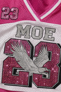 On‑trend Premium Custom Graphic Bling <b>Rhinestone</b> Cropped <b>Top</b> Women American Football Jersey Drop Shoulder Y2K Glam Soccer Shirt - Product Image 2