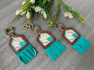 Nuevos llaveros de borla encantadores bonitos de cuero de Color genuino hechos a mano reales, gran oferta, llaveros turquesa modernos de estilo occidental - Product Image 3