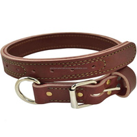 Collier de chien en cuir marron noir à double couture robuste avec collier pour chien en laiton nickelé réglable