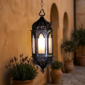 Ornate <b>Moroccan</b> Style Metal Hanging Lantern Outdoor Decorative Pendant <b>Lighting</b> for Patio Garden - Product Image 4