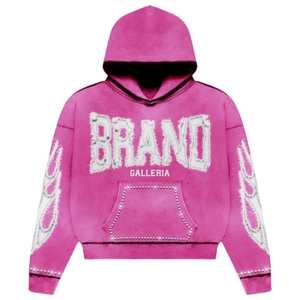 Sudadera con Capucha Negra para Hombre Marca Galleria, Estampado Flock con Logotipo Rosa, Estilo Urbano, Manga Larga, Corte Holgado, Invierno, Casual, Transpirable, Tejido Grueso - Product Image 2