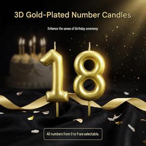 Vela de Cumpleaños con Número Dorado de 6 cm TOOWIN – Decoración para Fiestas, Vela Chapada en Oro para Pasteles y Repostería - Product Image 2