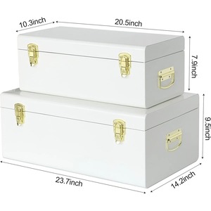 White Metal Trunk With Gold Latches Multipurpose <b>Storage</b> <b>Chest</b> Perfect For Clothes Books Keepsakes And Travel Accessory <b>Storage</b> - Product Image 3