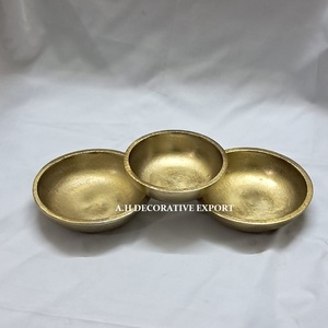 Prix direct usine Ensemble de 3 bols à treillis métalliques à 3 compartiments pour fruits secs et sucreries, Bol décoratif doré pour offrandes - Product Image 4