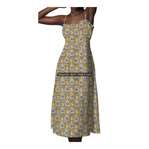 Nuevo y hermoso vestido indio hecho a mano con tirantes finos de algodón para mujer, vestido midi informal de verano, estilo bohemio, túnica con decoración y diseño de estampado en bloques. - Product Image 5