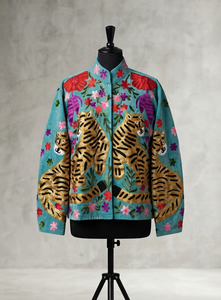 Veste Courte en Velours Brodé Tigre Style Bohème pour Femme, Manteau Ouvert sur le Devant, Hiver Ethnique Vintage, Vêtement d'extérieur, Fabrication OEM Personnalisée en Gros - Product Image 1