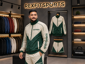 ชุดแจ็คเก็ตและกางเกงขาสั้นผู้ชายแบบมีฮู้ด รุ่น REXFIT SPORTS 2026 ผลิตจากไนลอน สีครีมเขียว ชุดกีฬาแทรคสูท แบรนด์ส่วนตัว - Product Image 4