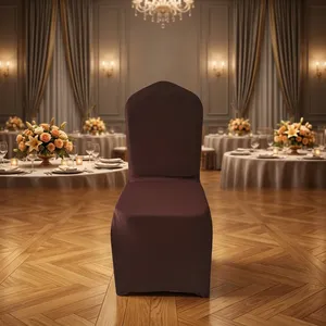 MKS INDIA Modern Simple Stretch Brown Spandex Plain Dyed Machine Washable <b>Chair</b> <b>Cover</b> <b>for</b> Banquet Wedding Party Event - Product Image 4