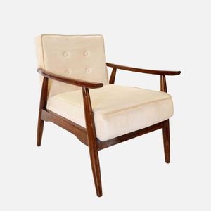 Fauteuil élégant en bois massif ivoire avec structure robuste, assise confortable, meubles design pour salon, chambre, cuisine, bureau - Product Image 3