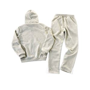 Fabricant de vêtements 100% coton Streetwear vintage lourd pantalon de survêtement évasé et ensemble de sweat à capuche zippé pour hommes - Product Image 2