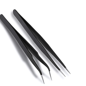 Ergonomic Lightweight Wholesale Rate Custom Branding Black Color Eyelash Tweezers Durable Anti-Static Beauty Tools For Salon - Product Image 1