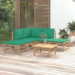 Ensemble de salon de jardin en bambou naturel avec coussins en polyester vert - Product Image 1