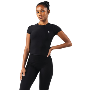 Camiseta de manga corta con cuello redondo de doble capa para mujer, tela elástica suave, ajustada, para uso diario, corte básico Pro - Product Image 2