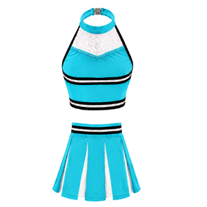Ensemble d'uniformes de cheerleading bleu aqua, jupe plissée, haut court, tenue de performance d'équipe, compétition de danse, vêtements de sport athlétiques - Product Image 2