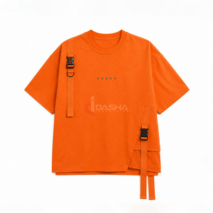 T-shirt cargo oversize en molleton lavé avec logo personnalisé pour homme, broderie et impression OEM, vente en gros - Product Image 1