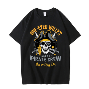 One-Eyed Willy's Salty Pirate Crew T-shirt noir pour homme avec imprimé tête de mort, manches courtes, col rond, coupe décontractée - Product Image 5
