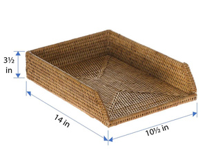 Handwoven Rattan Paper Tray Organizer 2 Tier Natural Wicker <b>Document</b> Tray Desk Organizer <b>File</b> Storage Tray Office Home Desktop - Product Image 5